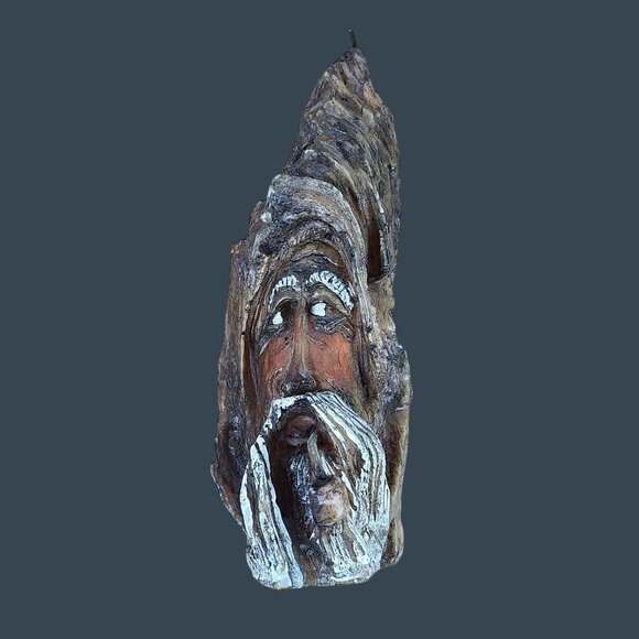 Hand-Carved Rustic Wizard Face Wax Candle 11" Tall Decorative Art Piece - Picture 1 of 8